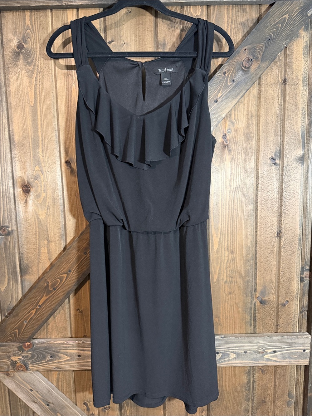 White House Black Market Black Ruffle-Front Midi Dress